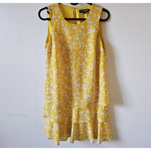 Ralph Lauren Women's Petite 2P Lemon Cream Floral Crepe Shift Dress - Picture 8 of 14